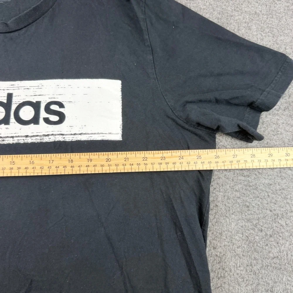 Adidas T-Shirt Men's 2XL Black Short Sleeve Box Logo Graphic Tee Cotton